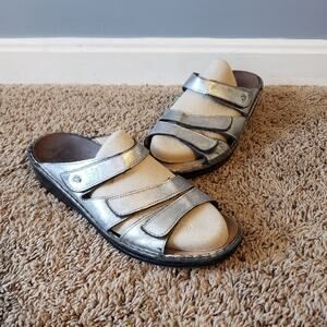 Finn Comfort Canzo Slides Leather Silver Metallic Mule Slip On Comfort Sandal 41